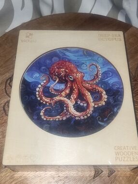Ocra Deep-Sea Octopus Wooden Puzzle - Red, Blue